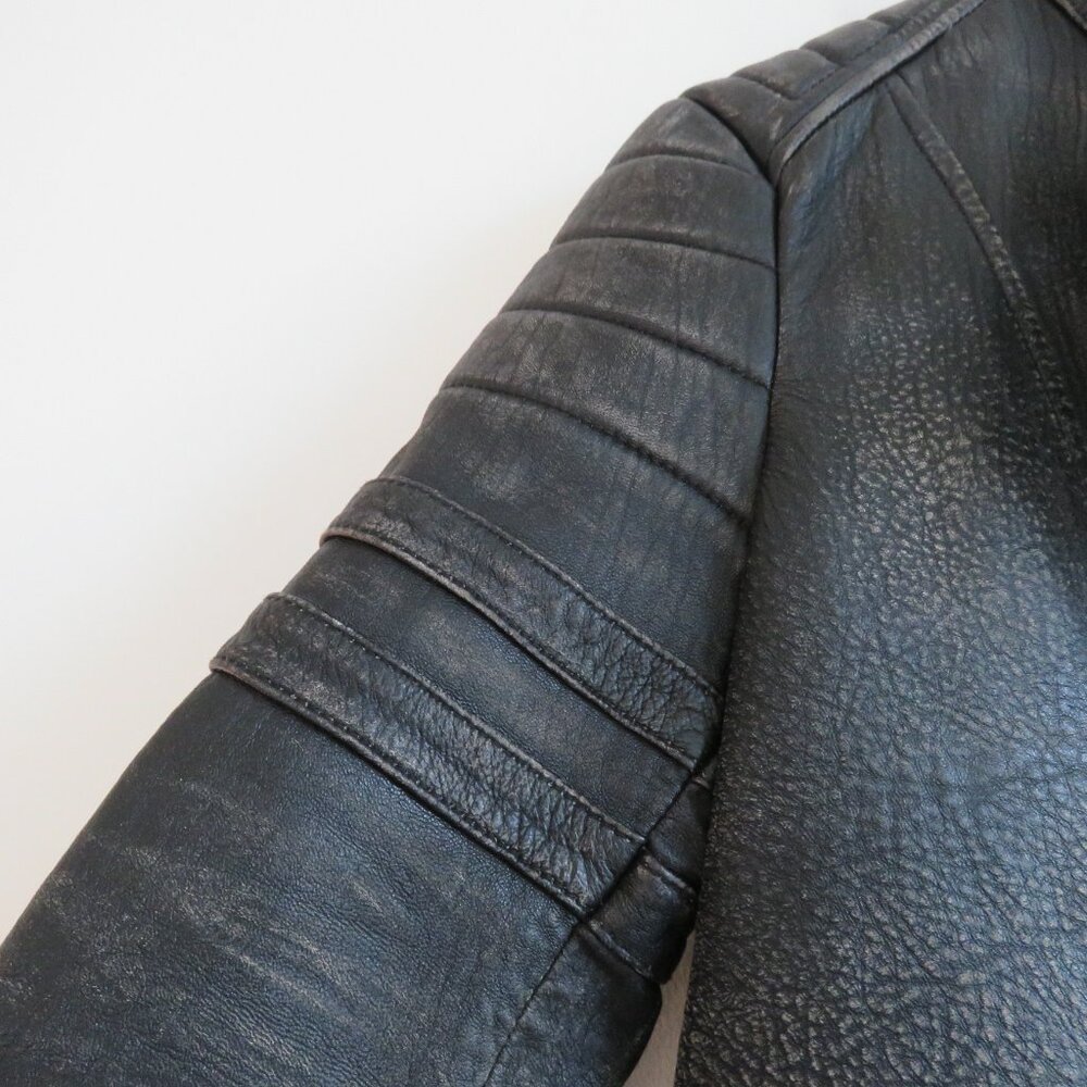 BANANA REPUBLIC Faded Black Lamb Leather Moto Jacket - Size XS - Picture 6 of 16